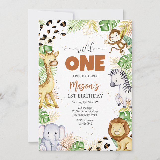 Wild One Party Animals Kids 1st Birthday Invitation (Front)