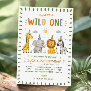 Wild One Party Animals Safari Boy Birthday  Invitation