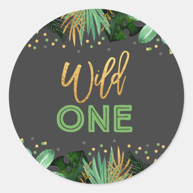 Wild One Party Favour Tag Sticker Jungle Animals (Front)