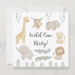 Wild One Party Safari Animals Personalized Invitation