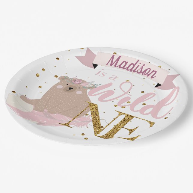 Wild One Personalized Birthday Girl Paper Plate (Angled)