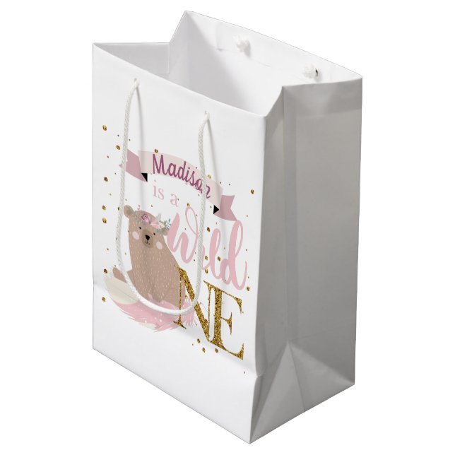 Wild One Personalized First Birthday Medium Gift Bag (Front Angled)