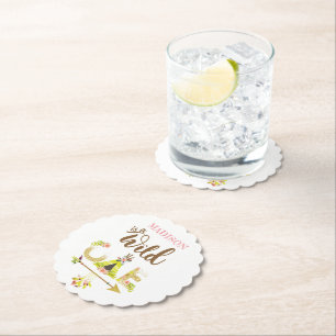 Wild One Personalized Girl First Birthday Paper Coaster
