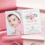 Wild One | Photo First Birthday Party Invite<br><div class="desc">Adorable boho style party invitation's for your little one's first birthday party feature a pink teepee illustration, flanked by pastel flowers and leaves. "She's a wild one" appears in peach lettering. Personalize with your one year old's birthday party details in modern and whimsical peach and grey lettering, and add a...</div>
