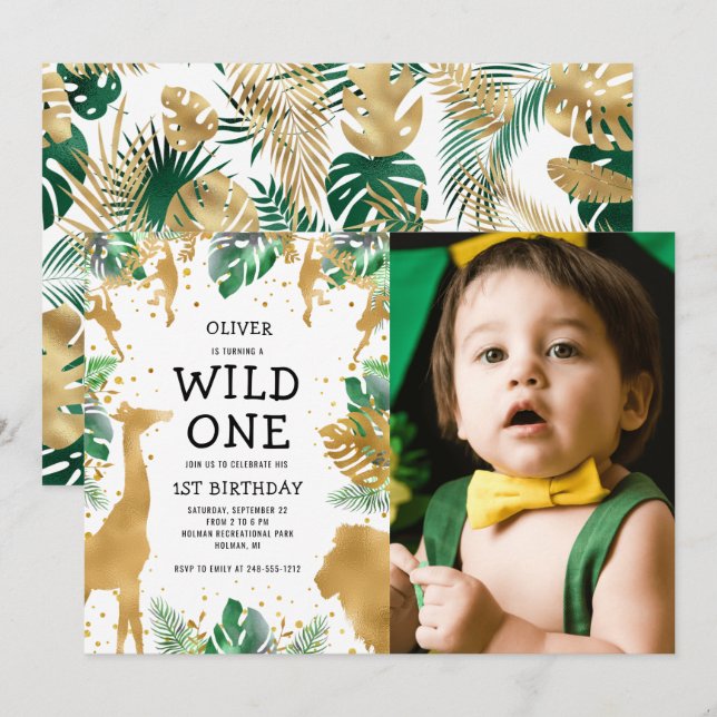 Wild One Photo Safari 1st Birthday Invitation (Front/Back)