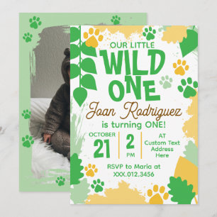 Wild One Photo Safari 1st Birthday Invitations