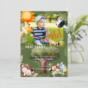 Wild One Photo Safari Animals Birthday Party Invitation