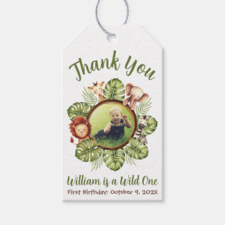 Wild One Photo Safari Jungle Leaves First Birthday Gift Tags