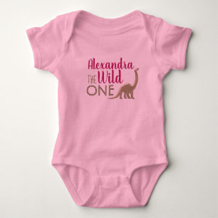 Wild One Pink and Gold Dinosaur 1st Birthday Baby Bodysuit