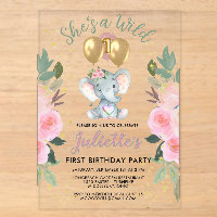 Wild One Pink Girl Elephant First Birthday