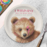 Wild One Pink Hair Bear Baby Shower Paper Plate<br><div class="desc">Wild one rock n roll inspired woodland baby shower theme featuring baby bear cub with pink lightning bolt over one eye.</div>