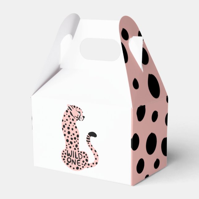 Wild One Pink Leopard First Birthday  Favor Box (Front Side)