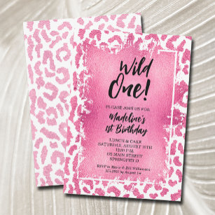 Wild One Pink Leopard First Birthday Invitation