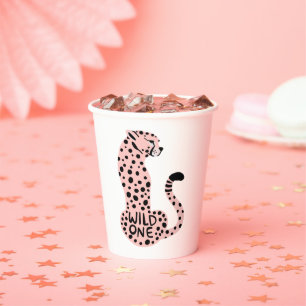 Wild One Pink Leopard First Birthday Paper Cups