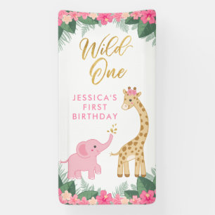 Wild ONE - Pink Safari Girl's FIRST Birthday Banner