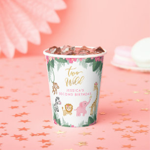 Wild ONE - Pink Safari Girl's SECOND Birthday Paper Cups