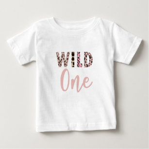 Wild One Pink Safari Jungle Leopard 1st Birthday Baby T-Shirt