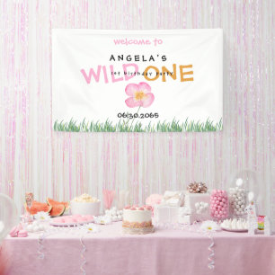 Wild One Pink Wildflower 1st Birthday Party Banner