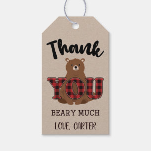 Wild ONE Plaid Bear Birthday Thank You Favour Gift Tags