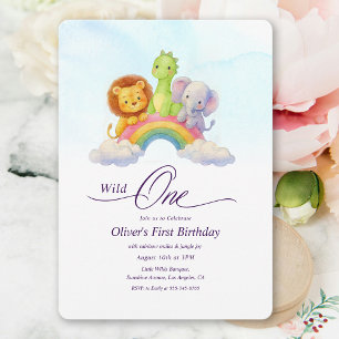 Wild One Rainbow Boys 1st Birthday Party Invitation
