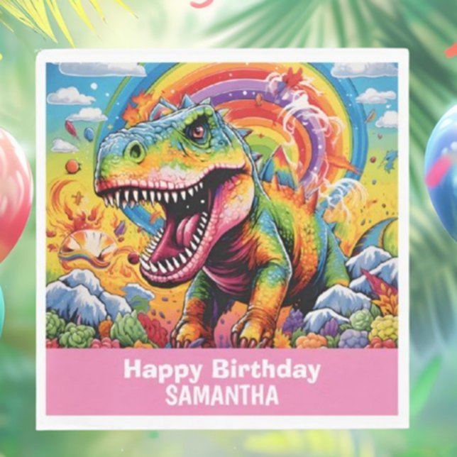 Wild One Rainbow Dinosaur Pink Napkin (Brighten your celebrations with Wild One Rainbow Dinosaur Pink Napkins!)
