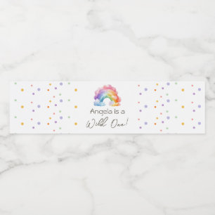 Wild One Rainbow Kids Birthday  Water Bottle Label