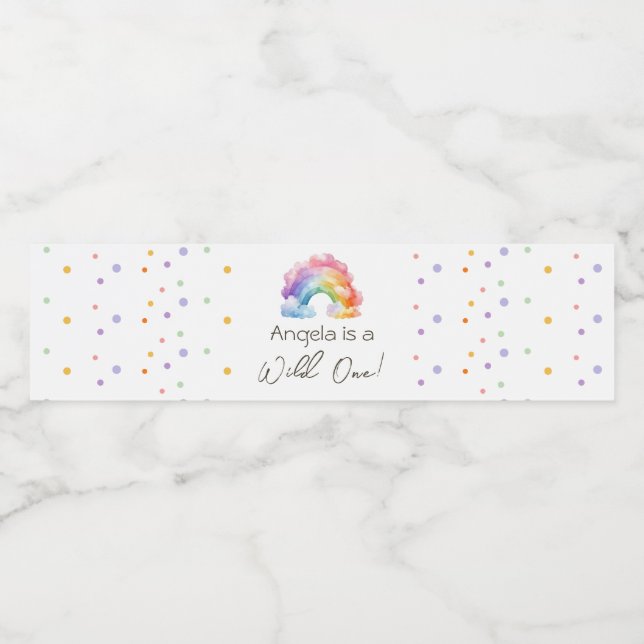 Wild One Rainbow Kids Birthday  Water Bottle Label (Single Label)