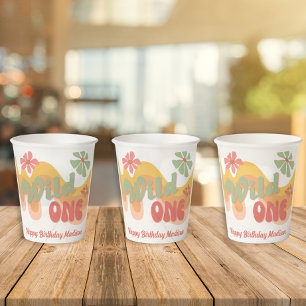 Wild One Retro Rainbow Daisy First Birthday Paper Cups
