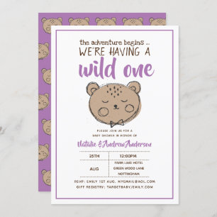 Wild One Rustic Bear The Adventure Begins Yellow Invitation