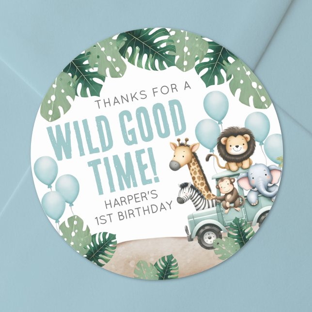 Wild One Safari 1st Birthday Classic Round Sticker (Wild One Safari 1st Birthday Classic Round Sticker)
