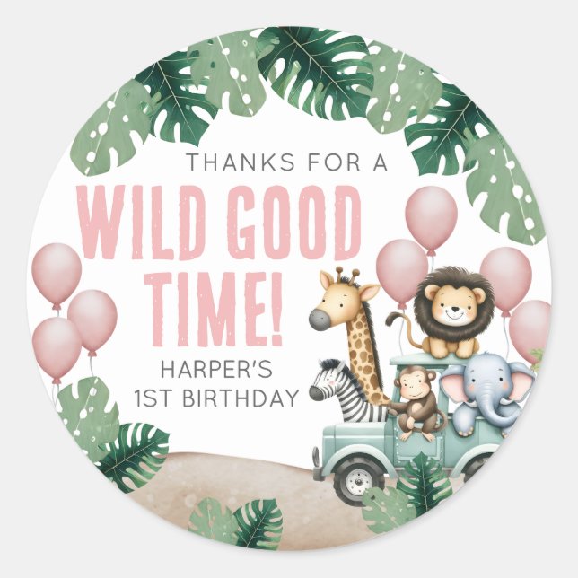 Wild One Safari 1st Birthday Classic Round Sticker (Front)