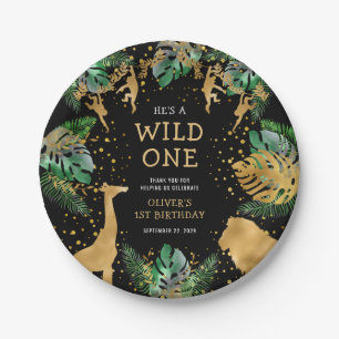 Wild One Safari 1st Birthday Party Green Black Paper Plate