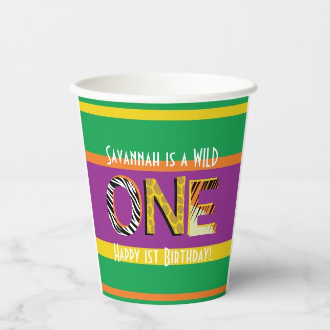 Wild One Safari 1st Birthday Party Kid's Paper Cups (Front)
