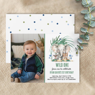 Wild One Safari 1st Birthday Photo Invitation