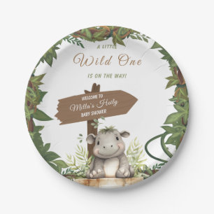 Wild One Safari Adventure Baby Hippo Baby Shower Paper Plate