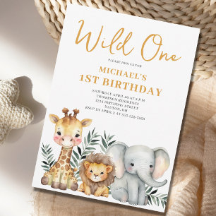 Wild One Safari animal 1er anniversaire Invitation
