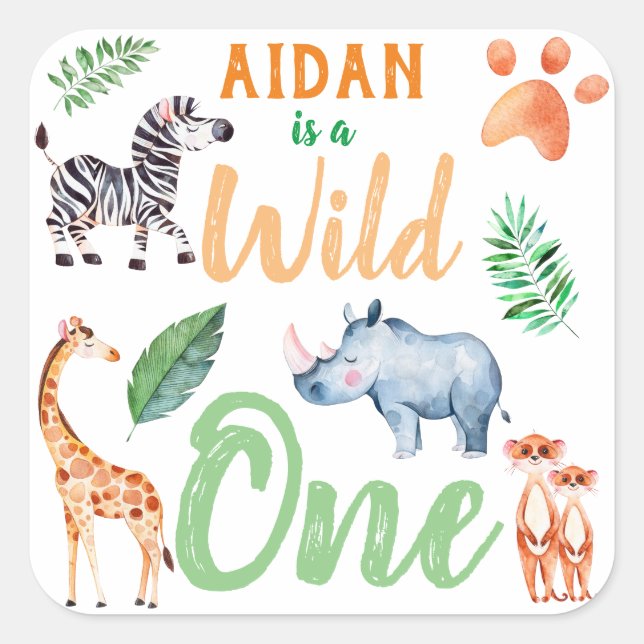 Wild One Safari Animal 1st Birthday Wild Things Square Sticker (Front)