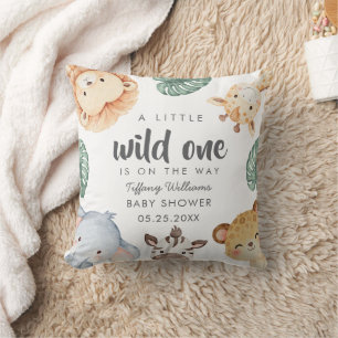 Wild One Safari Animal Baby Shower Decor Throw Pillow