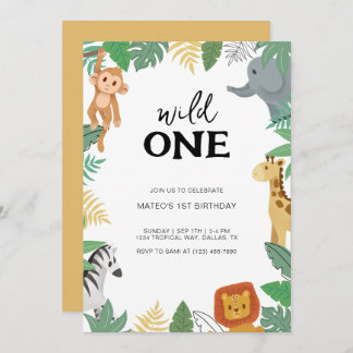 Wild One Safari Animal First Birthday Party Invitation