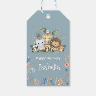 Wild one safari animal jungle Floral Birthday name Gift Tags