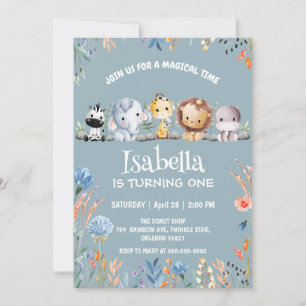 Wild one safari animal jungle Floral Birthday name Thank You Card