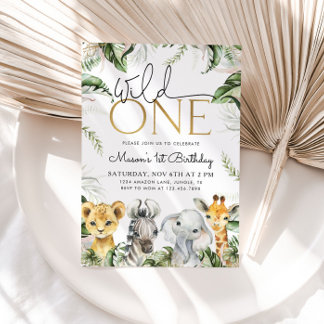 Wild One Safari Animals 1st Birthday Boys Invitati Invitation
