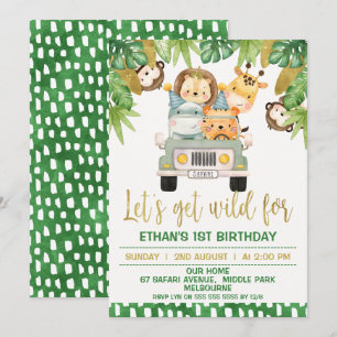 Wild One Safari Animals 1st Birthday Invitation