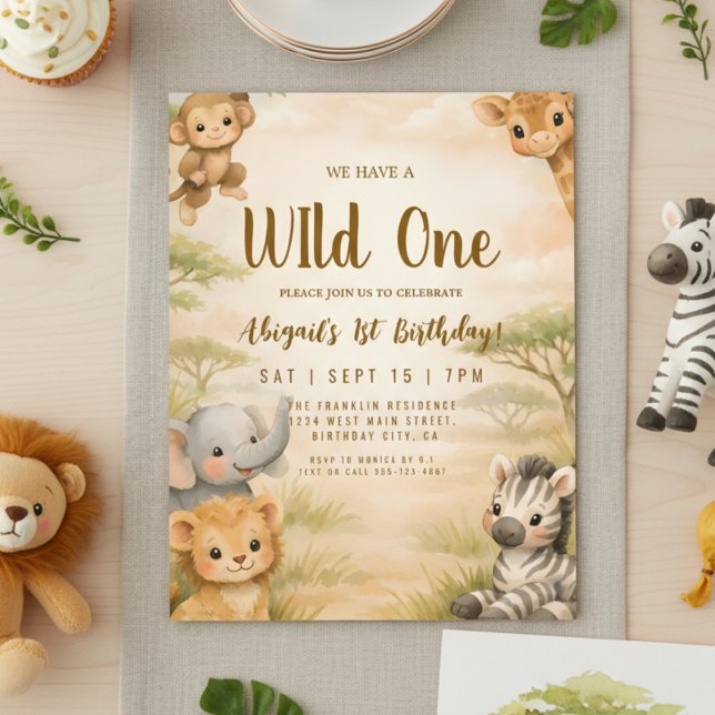 Wild One Safari Animals 1st Birthday Invitation (Créateur téléchargé)