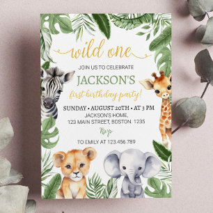 Wild One Safari Animals 1st Birthday Invitation