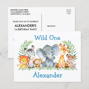 Wild One Safari Animals 1st Birthday Invitation Postcard