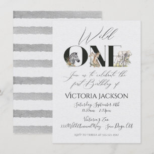 Wild One safari Animals 1st Birthday Invitations