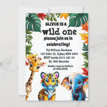 Wild One Safari Animals 1st Birthday Party Invitat