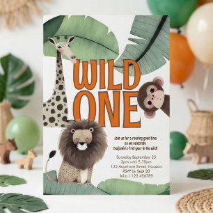 Wild One Safari Animals 1st Birthday Party Invitation