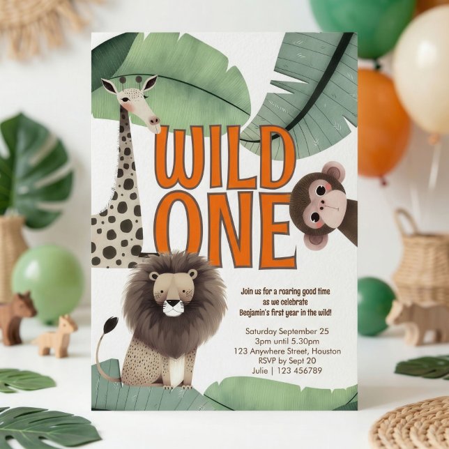 Wild One Safari Animals 1st Birthday Party Invitation (Creator Uploaded)